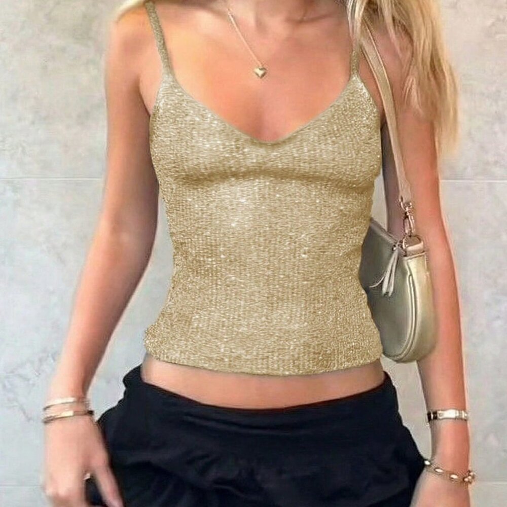Gold Casual Women's Sequin Knit Camisole Top - Picture 6 of 8